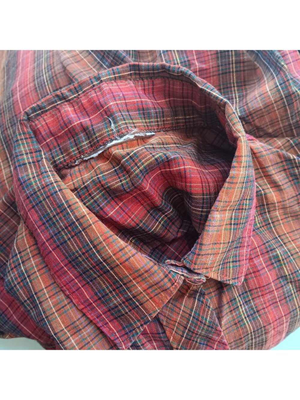 True Vintage Boho Top Small Hippy Plaid 70's Button-Up Gold Thread Boho Blouse